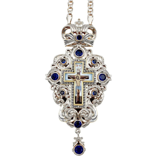 Хрест для священика з латуні в срібленні з чорнінням і ланцюгом арт. BJ0479LR-2+1L Хрест для священика з латуні в срібленні з чорнінням і ланцюгом арт. BJ0479LR-2+1L