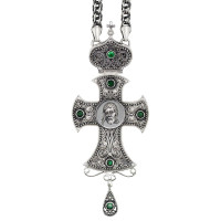 Хрест наперсний для священика з латуні в срібленні з чорнінням і ланцюгом арт. BJ0173LR+1LR
