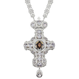 Хрест для священика з латуні в срібленні з прикрасами і ланцюгом арт. BJ0419L-2+48L