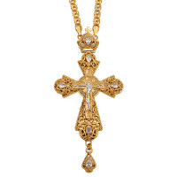 Хрест для священика латунний позолочений з фіанітами з ланцюгом арт. BJ0131LPF+1LP