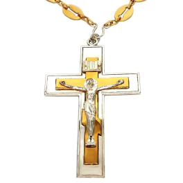Хрест для священика латунний з фрагментальной позолотою, литним розп'яттям і з ланцюгом арт. BJ0166LF+46LP Хрест для священика латунний з фрагментальной позолотою, литним розп'яттям і з ланцюгом арт. BJ0166LF+46LP