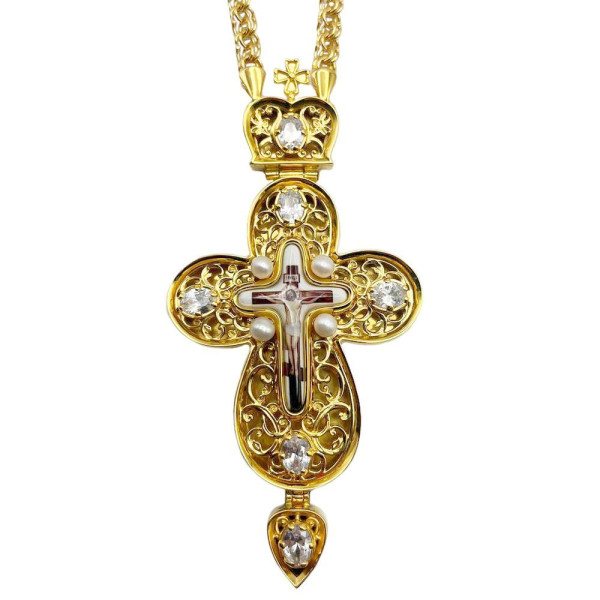 Хрест для священика латунний в позолоті з ланцюгом арт. BJ0444LP-2+1LP