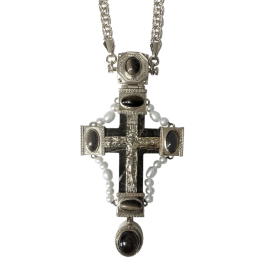Хрест для священика латунний у срібленні з ланцюгом арт. 2.10.0406л^1л