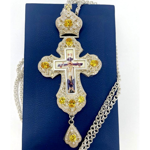 Хрест для священика посріблений з прикрасами і ланцюгом арт. BJ0180L-2+1L