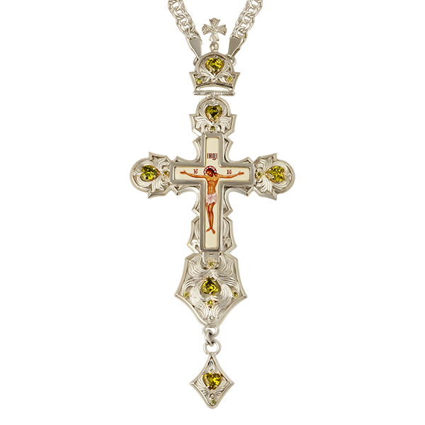 Хрест для священнослужителів латунний у срібленні з принтом з ланцюгом арт. 2.10.0001л-2^1л