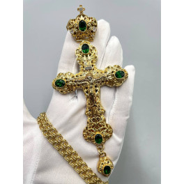 Хрест для священнослужителя з латуні позолочений з ланцюгом арт. BJ0246LP+1LP
