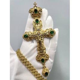 Хрест для священнослужителя з латуні позолочений з ланцюгом арт. BJ0246LP+1LP