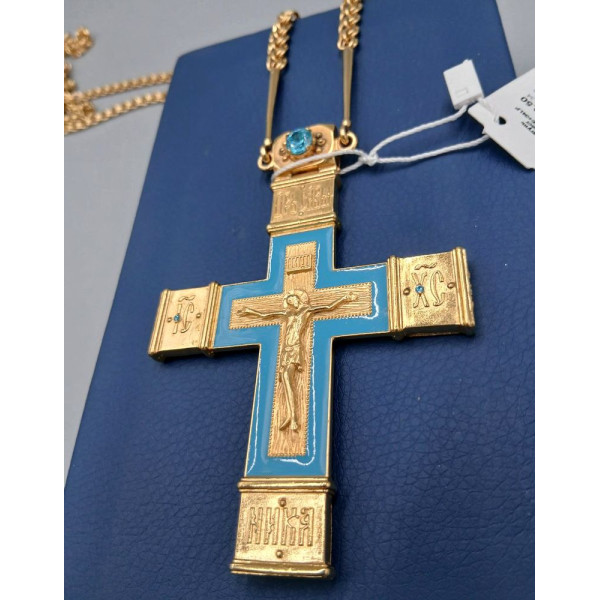 Хрест для священика латунний позолочений з ланцюгом арт. BJ0073LPE+34LP