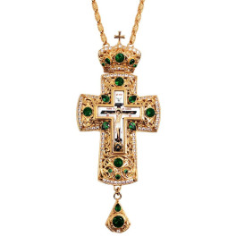 Хрест для священнослужителя латунний позолочений з принтом і ланцюгом арт. BJ0143LP-2+73LP