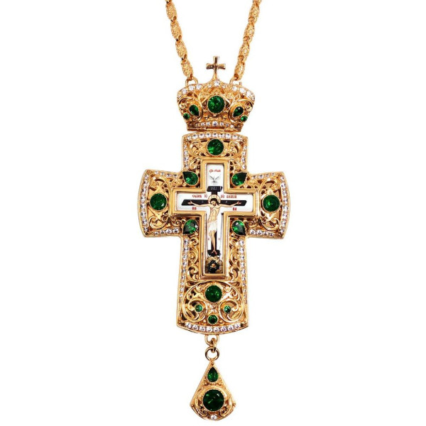 Хрест для священнослужителя латунний позолочений з принтом і ланцюгом арт. BJ0143LP-2+73LP