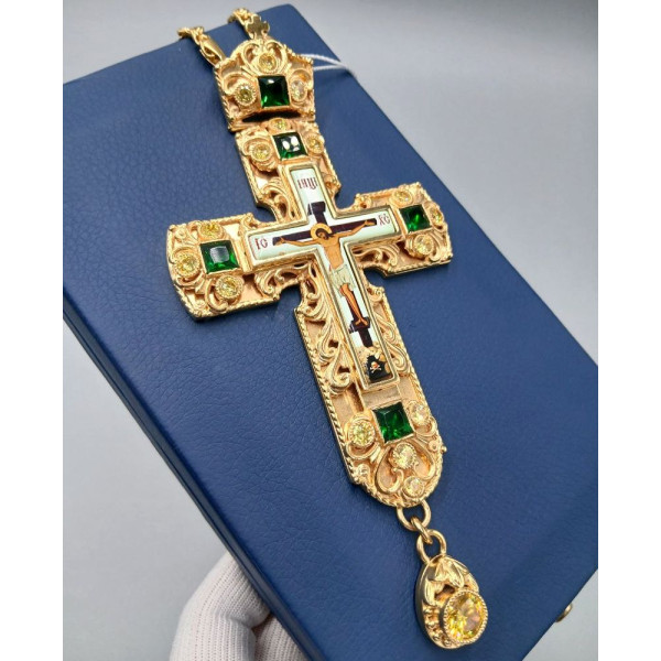 Хрест для священнослужителя латунний позолочений з принтом і ланцюгом арт. BJ0152LP-2+1LP