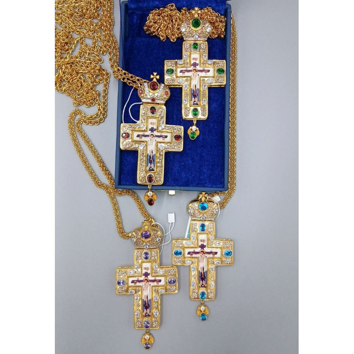 Хрест для священнослужителя латунний позолочений з принтом і ланцюгом арт. BJ0223LP-2+1LP