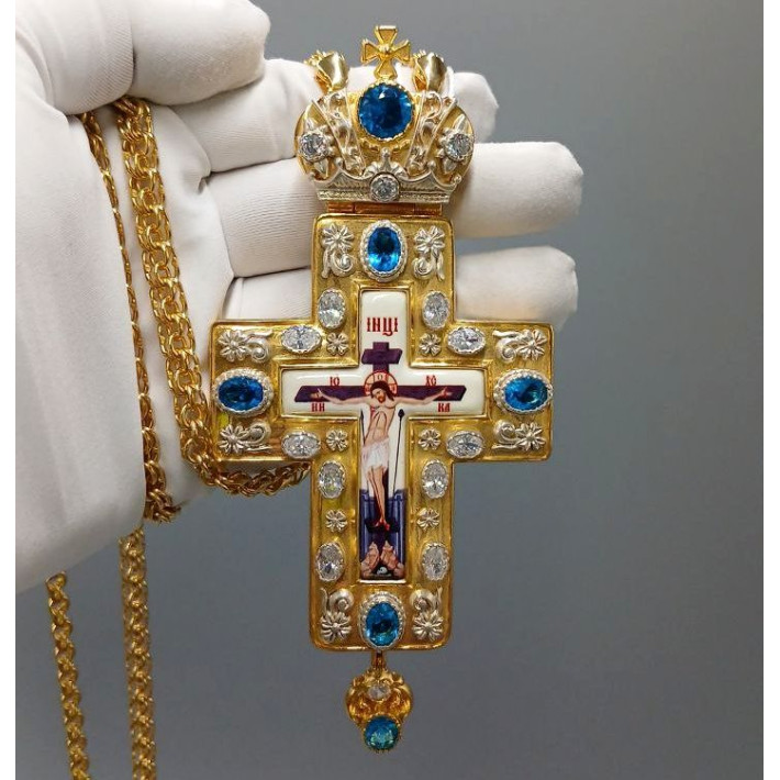 Хрест для священнослужителя латунний позолочений з принтом і ланцюгом арт. BJ0223LP-2+1LP