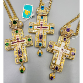 Хрест для священнослужителя латунний позолочений з принтом і ланцюгом арт. BJ0223LP-2+1LP