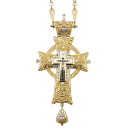 Хрест для священнослужителя латунний з прикрасами і ланцюгом арт. 2.10.0218лп-2^80лп