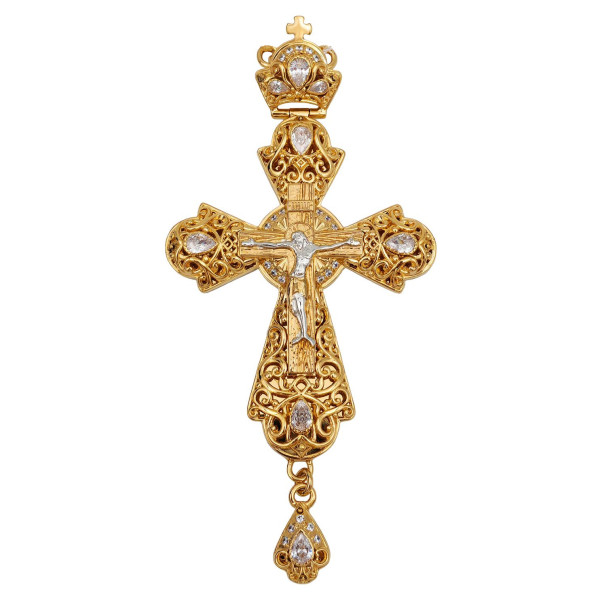 Хрест для священнослужителя латунний зі вставками позолочений арт. BJ0131LPF