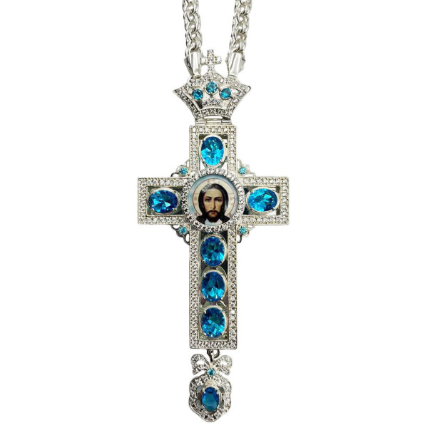 Хрест для священнослужителя латунний в срібленні з ланцюгом арт. BJ0270L-2+1L