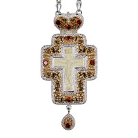 Хрест наперсний латунний у срібленні з позолотою з акриловим образом і ланцюгом арт. BJ0276LF-12+1L Хрест наперсний латунний у срібленні з позолотою з акриловим образом і ланцюгом арт. BJ0276LF-12+1L