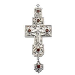 Хрест з ювелірного сплаву в срібленні з прикрасами та литним розп'яттям арт. 2.10.0027л