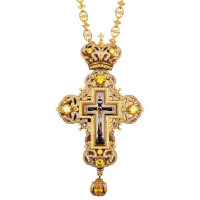 Хрест латунний позолочений з вставками принтом і ланцюгом арт. BJ0207LP-2+44LP Хрест латунний позолочений з вставками принтом і ланцюгом арт. BJ0207LP-2+44LP