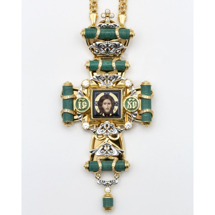 Хрест латунний із фрагментарною позолотою, камінням і ланцюгом арт. 2.10.0463лпф-2^1лп