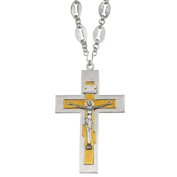 Хрест латунний з фрагментарною позолотою литним розп'яттям і з ланцюгом арт. BJ0166LF+46L