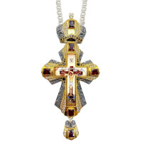 Хрест латунний із фрагментарною позолотою, з деколлю і ланцюгом арт. 2.10.0356лфр-2^1л
