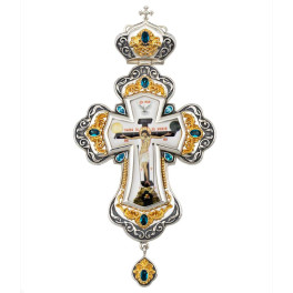 Хрест латунний з фрагментарною позолотою, з принтом і зі вставками  арт. BJ0390LFR-2
