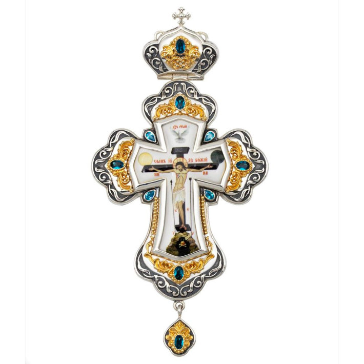 Хрест латунний з фрагментарною позолотою, з принтом і зі вставками  арт. BJ0390LFR-2