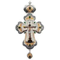 Хрест латунний з фрагментарною позолотою, з принтом і зі вставками  арт. BJ0390LFR-2