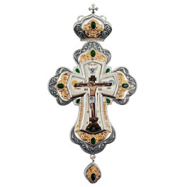 Хрест латунний з фрагментарною позолотою, з принтом і зі вставками  арт. BJ0390LFR-2