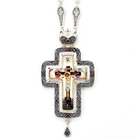 Хрест наперсний для священика з латуні в срібленні з ланцюгом арт. BJ0284LR-2+80LR Хрест наперсний для священика з латуні в срібленні з ланцюгом арт. BJ0284LR-2+80LR