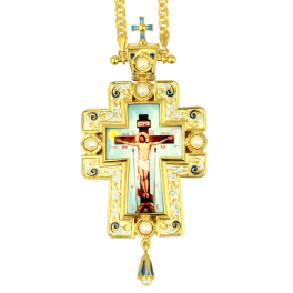 Хрест латунний у позолоті з емаллю та ланцюгом арт. 2.10.0426лпэ-2^1лп
