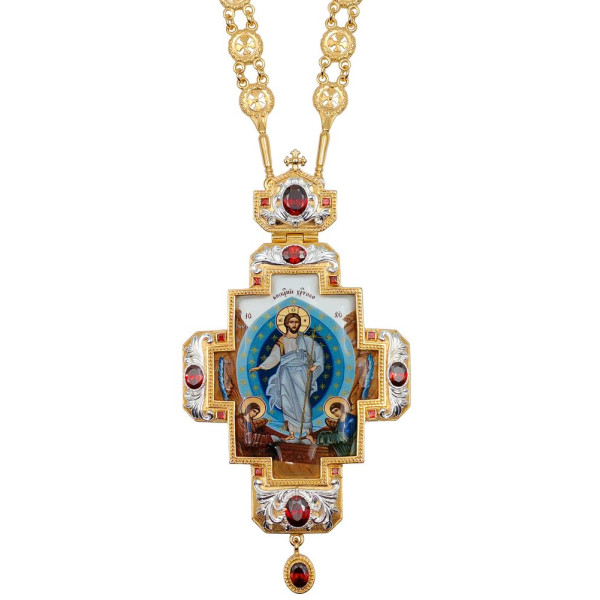 Хрест для священика латунний у позолоті зі срібленням з прикрасами і ланцюгом арт. BJ0321LPF-2+35LP