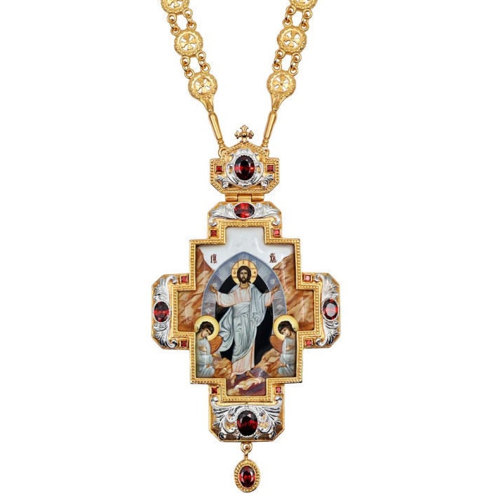 Хрест для священика латунний у позолоті зі срібленням з прикрасами і ланцюгом арт. BJ0321LPF-2+35LP