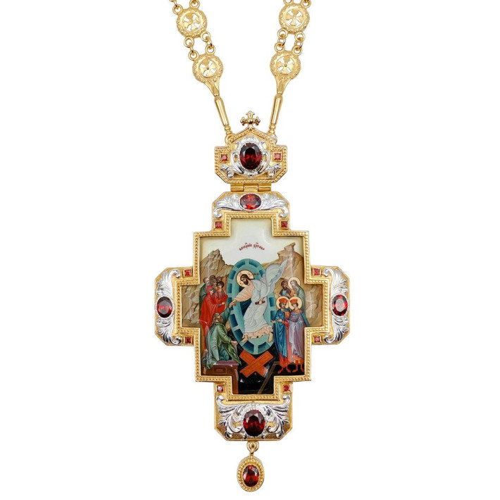 Хрест для священика латунний у позолоті зі срібленням з прикрасами і ланцюгом арт. BJ0321LPF-2+35LP