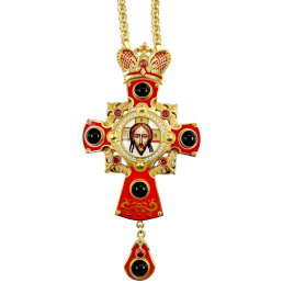 Хрест латунний у позолоті з камінням з емаллю та ланцюгом арт. 2.10.0488лпэ-2^1лп