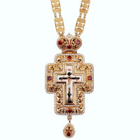 Хрест латунний в позолоті, з вставками, деколем і ланцюгом арт. BJ0276LP-2+87LP Хрест латунний в позолоті, з вставками, деколем і ланцюгом арт. BJ0276LP-2+87LP
