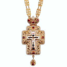 Хрест для священика латунний в позолоті зі вставками фіанітів і ланцюгом арт. BJ0276LP-2+87LP