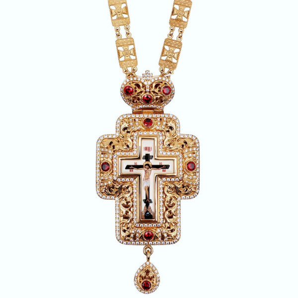 Хрест латунний в позолоті, з вставками, деколем і ланцюгом арт. BJ0276LP-2+87LP