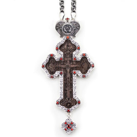 Хрест латунний у срібленні з образом із фарбованого дерева і ланцюгом арт. BJ0420LR-13+1LR