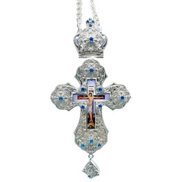 Хрест латунний у срібленні з принтом і з ланцюгом арт. 2.10.0348л-2^1л