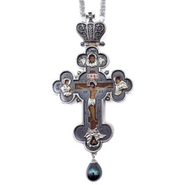 Хрест латунний у срібленні з родіюванням і ланцюгом арт. 2.10.0495лр-2^1л