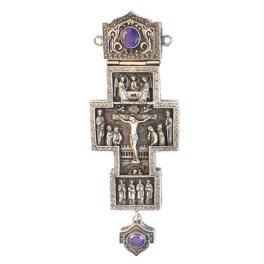 Хрест-мощевик для священика латунний з емаллю та вставками каміння арт. 2.10.0036л