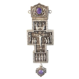 Хрест-мощевик для священика срібний з емаллю та синтетичним шпінелем арт. 2.10.0036
