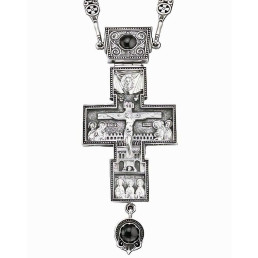 Хрест-мощовик з латуні з чорненням з камінням та ланцюгом арт. BJ0033LR+39LR