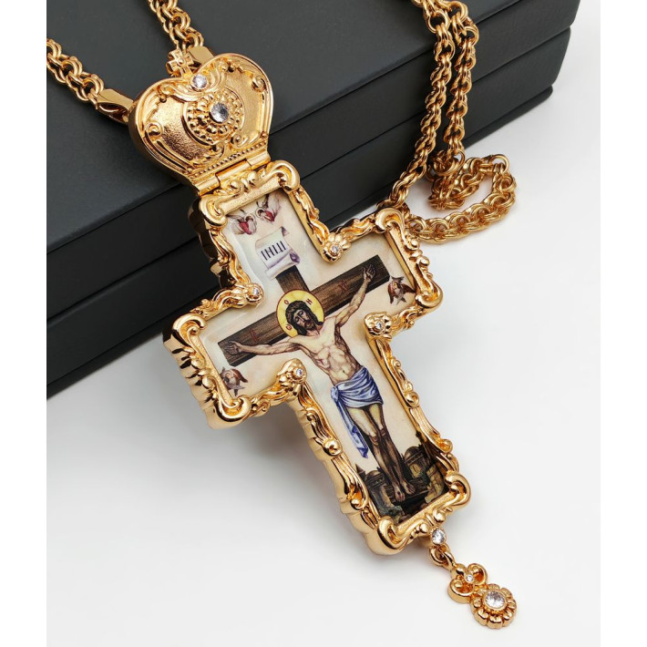 Хрест наперсний для священика латунний у позолоті з ланцюгом арт. BJ0325LP-2+1LP