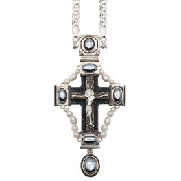 Хрест наперсний для священика латунний у срібленні з родіюванням і ланцюгом арт. 2.10.0406лр^1л