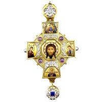 Хрест наперсний з латуні в позолоті зі срібленням і деколлю без ланцюга арт. 2.10.0411лпф-2