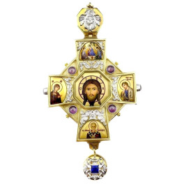 Хрест наперсний з латуні в позолоті зі срібленням і деколлю без ланцюга арт. 2.10.0411лпф-2